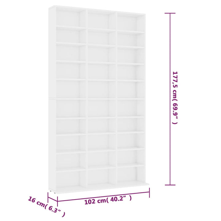 cd-reol 102x16x177,5 cm konstrueret træ hvid