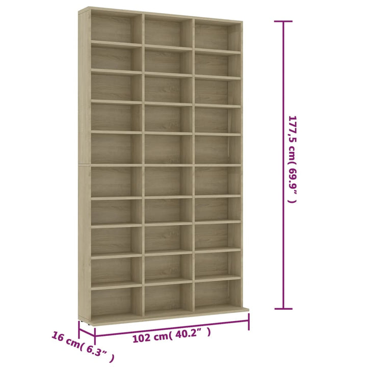 cd-reol 102x16x177,5 cm konstrueret træ sonoma-eg
