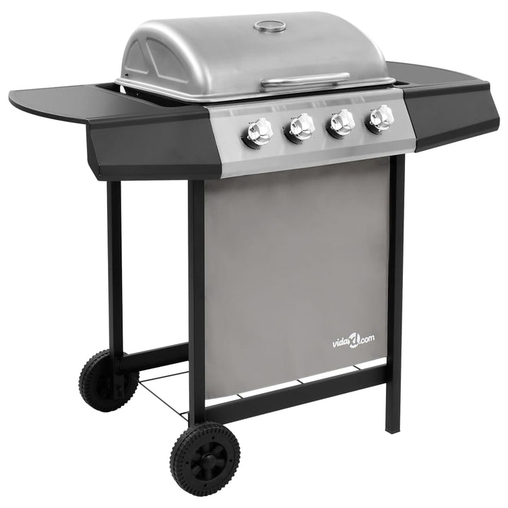gasgrill 4 brændere sort og sølvfarvet