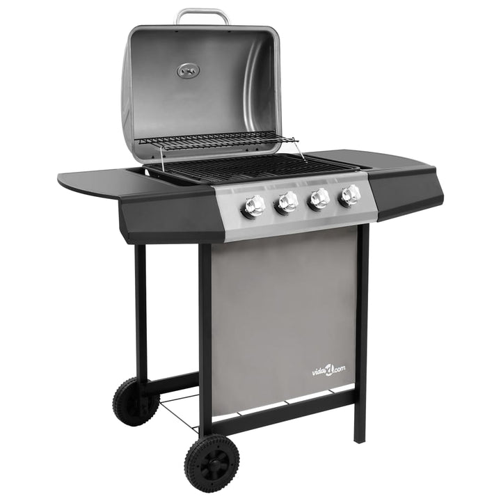 gasgrill 4 brændere sort og sølvfarvet