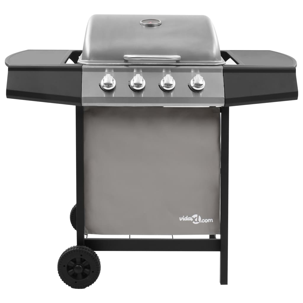 gasgrill 4 brændere sort og sølvfarvet