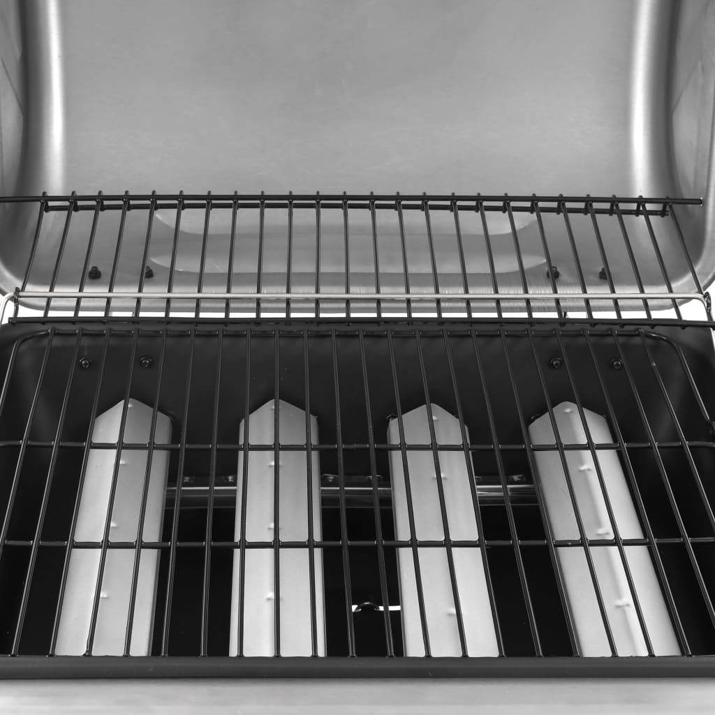gasgrill 4 brændere sort og sølvfarvet