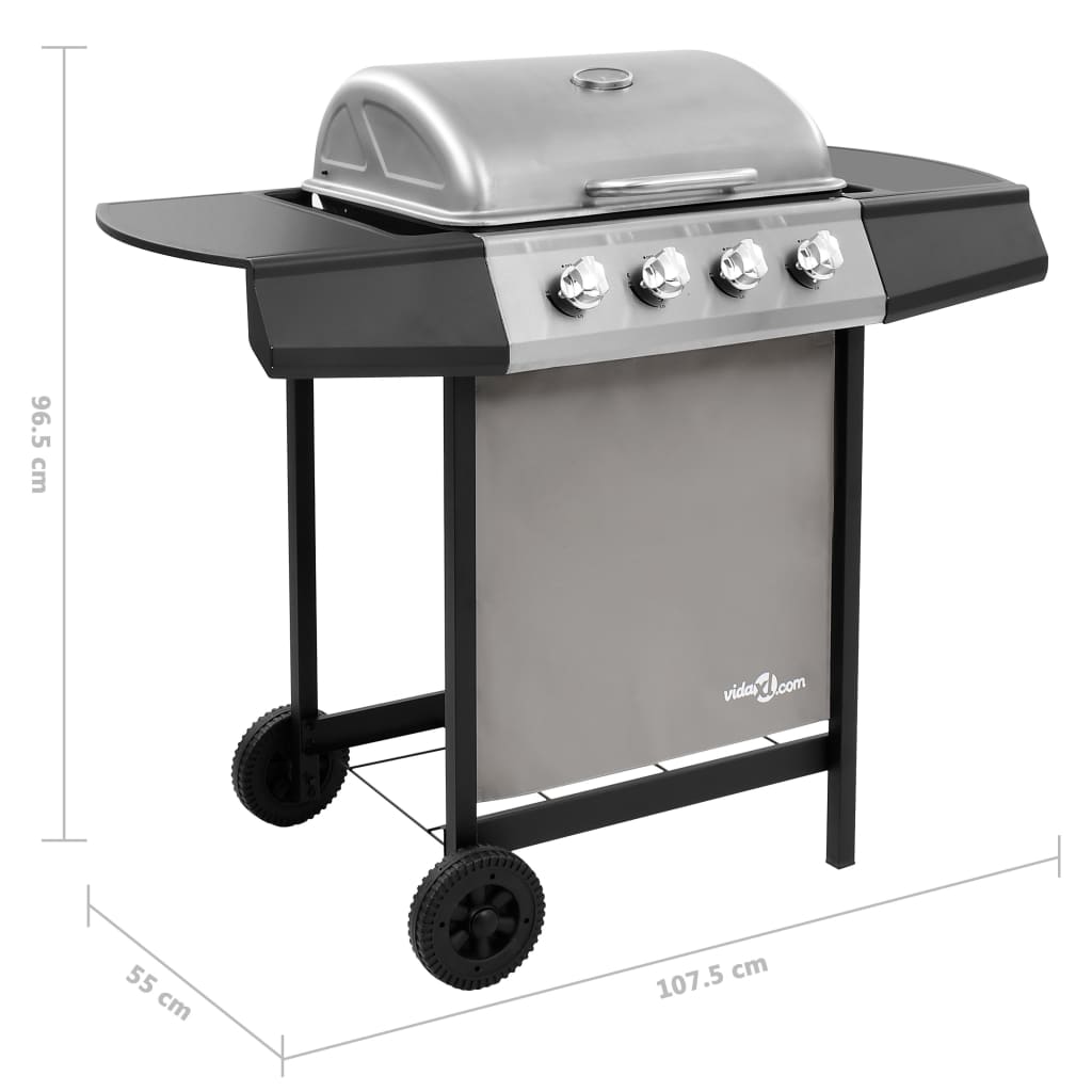gasgrill 4 brændere sort og sølvfarvet