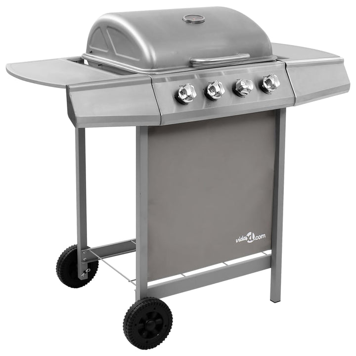 gasgrill 4 brændere sølvfarvet