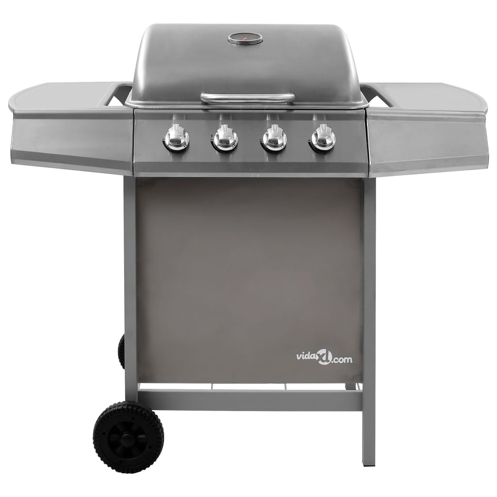 gasgrill 4 brændere sølvfarvet