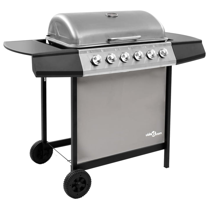 gasgrill 6 brændere sort og sølvfarvet