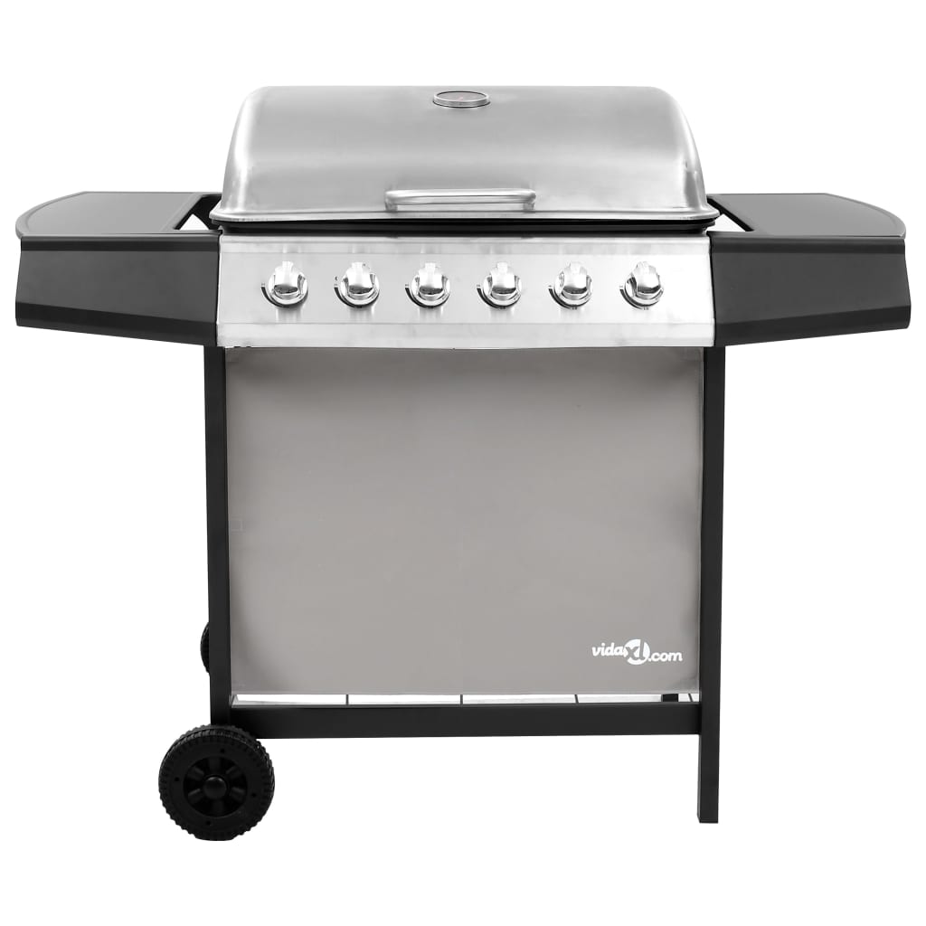 gasgrill 6 brændere sort og sølvfarvet