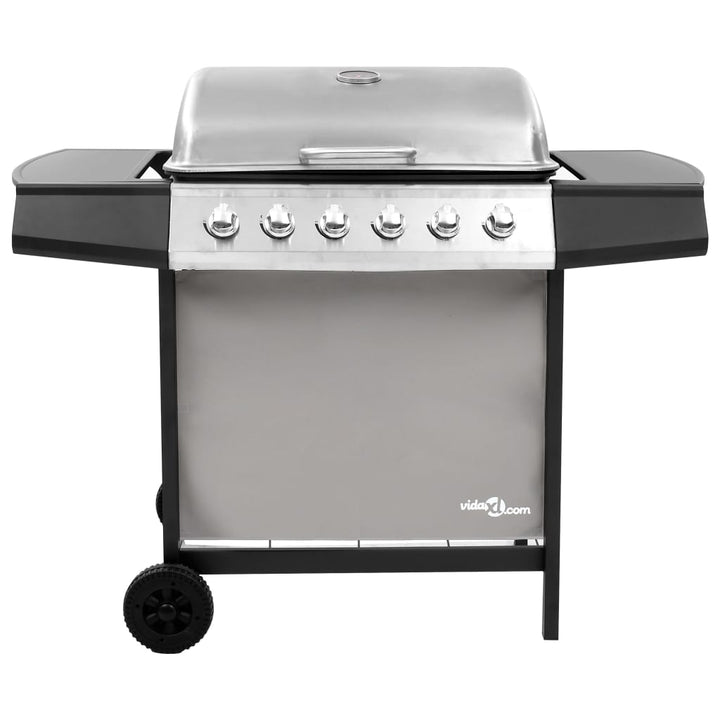 gasgrill 6 brændere sort og sølvfarvet