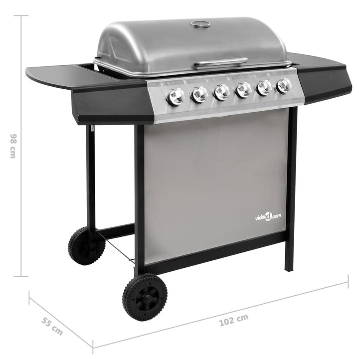 gasgrill 6 brændere sort og sølvfarvet