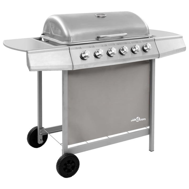 gasgrill 6 brændere sølvfarvet