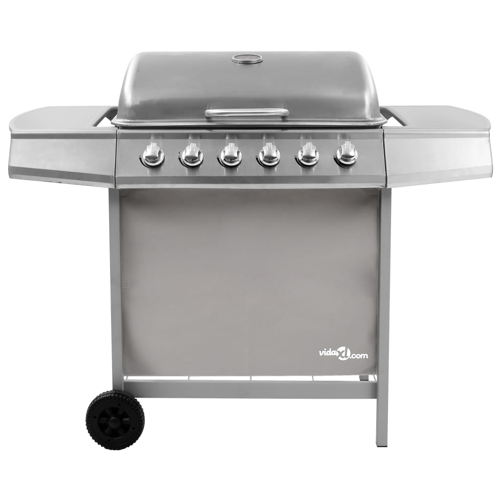 gasgrill 6 brændere sølvfarvet