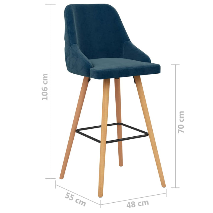 barstole 2 stk. fløjl blå