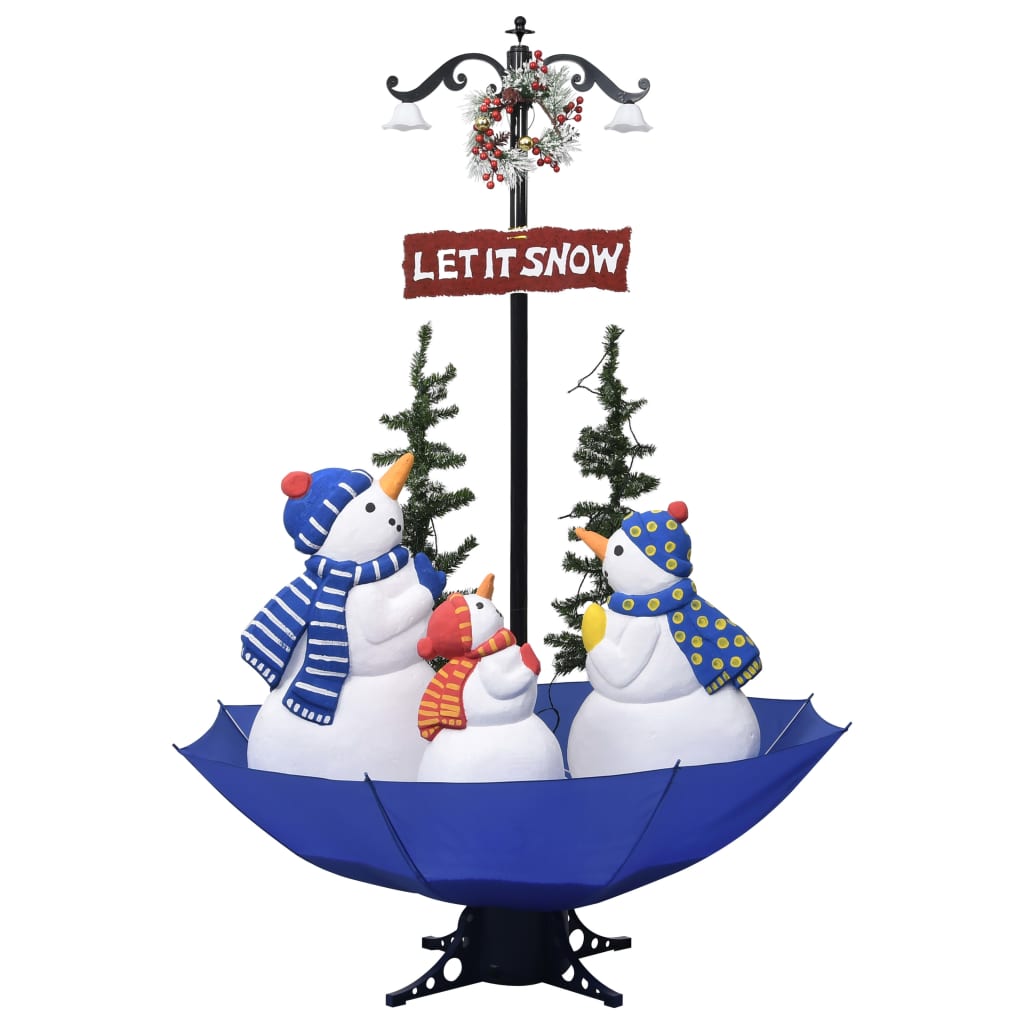 juletræ med snefald paraplyfod 170 cm PVC blå
