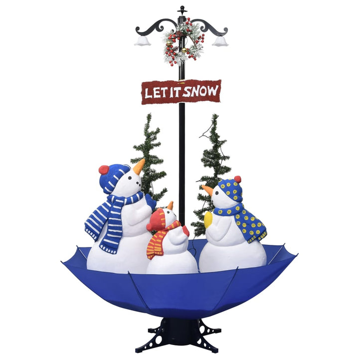 juletræ med snefald paraplyfod 170 cm PVC blå