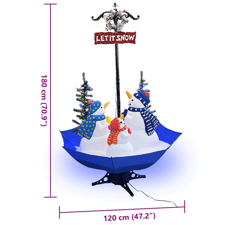 juletræ med snefald paraplyfod 170 cm PVC blå