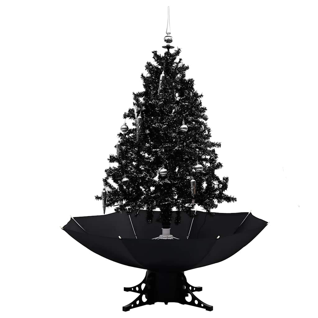 juletræ med snefald paraplyfod 140 cm PVC sort