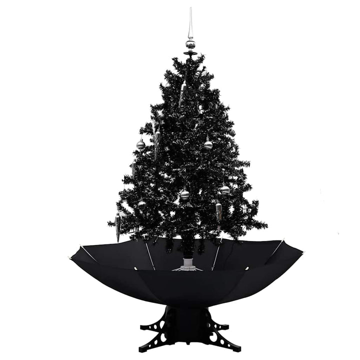 juletræ med snefald paraplyfod 140 cm PVC sort