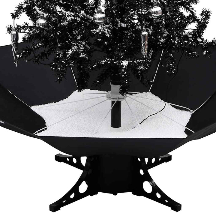 juletræ med snefald paraplyfod 140 cm PVC sort