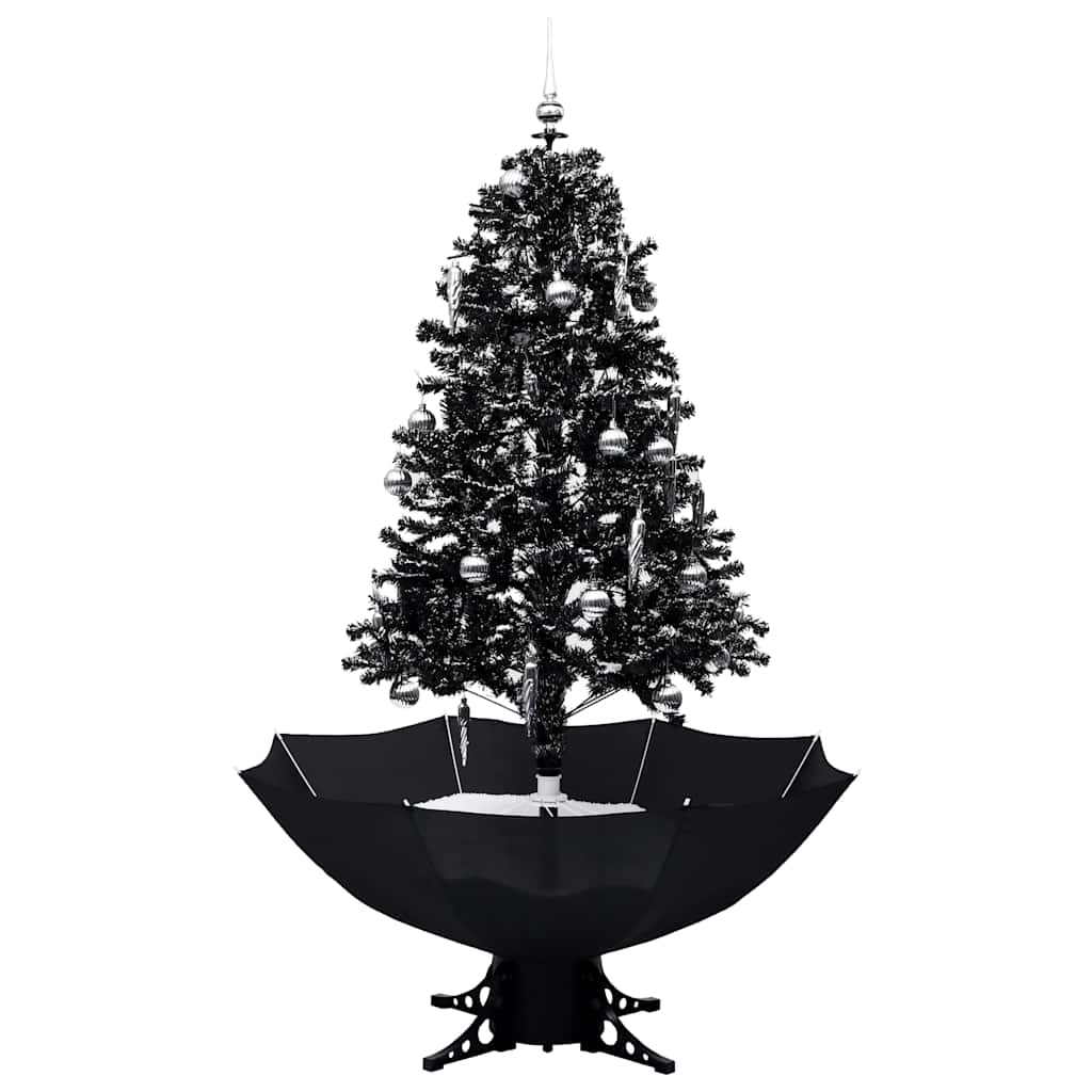 juletræ med snefald paraplyfod 170 cm PVC sort