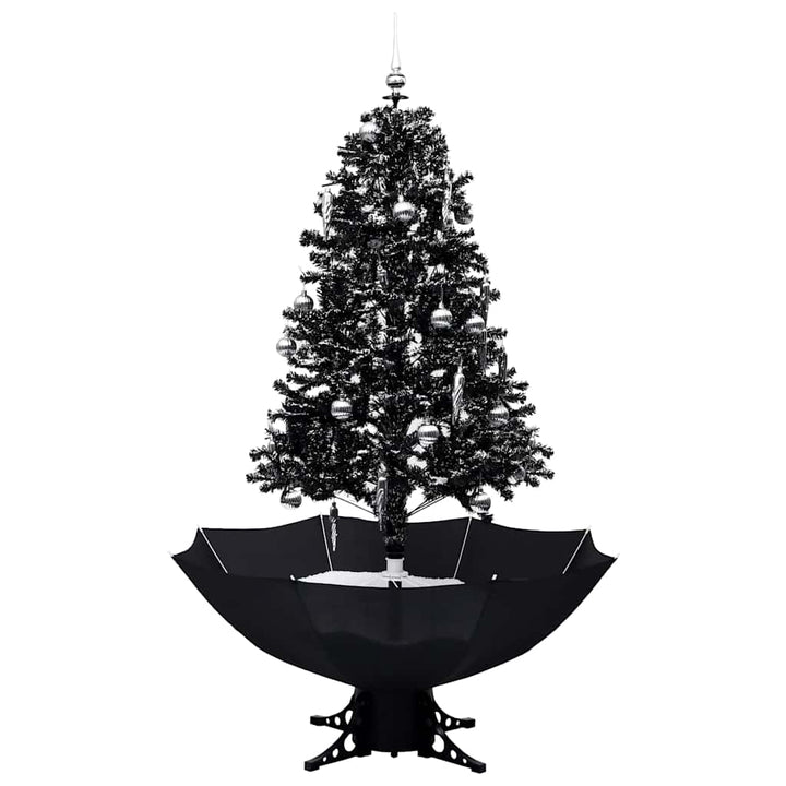 juletræ med snefald paraplyfod 170 cm PVC sort
