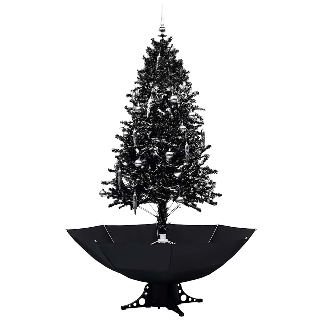 juletræ med snefald paraplyfod 190 cm PVC sort