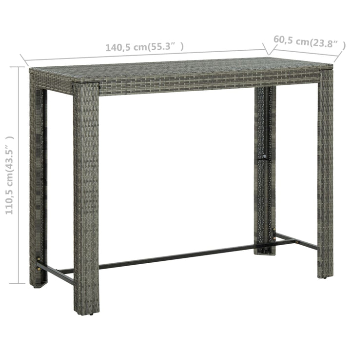 barbord til haven 140,5x60,5x110,5 cm polyrattan grå