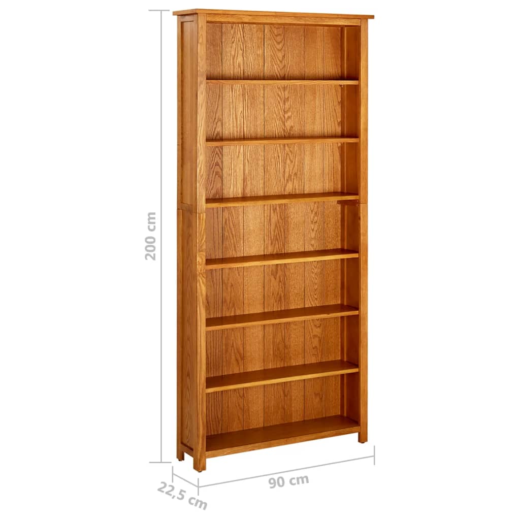 bogreol med 7 hylder 90x22,5x200 cm massivt egetræ
