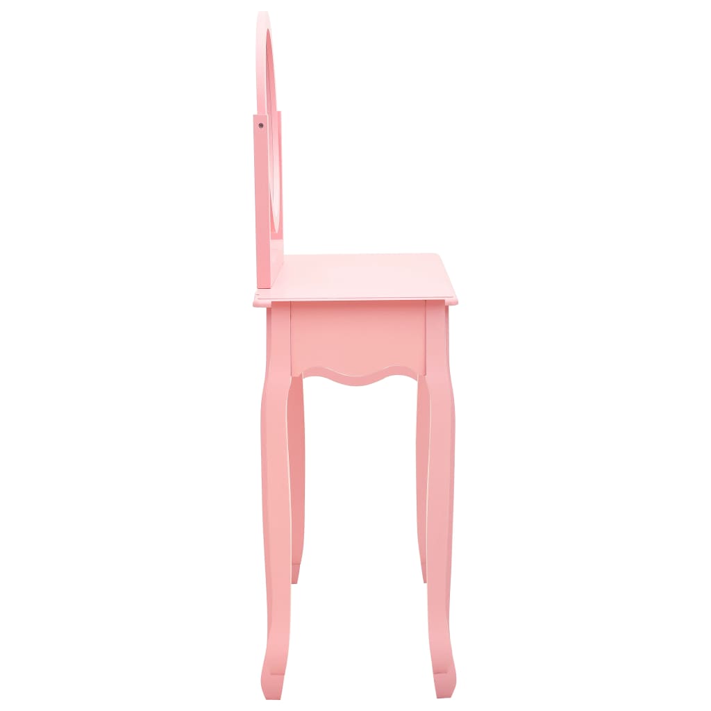 kosmetikbord med taburet 65x36x128 cm kejsertræ MDF pink