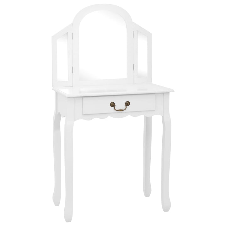 kosmetikbord med taburet 65x36x128 cm kejsertræ MDF hvid