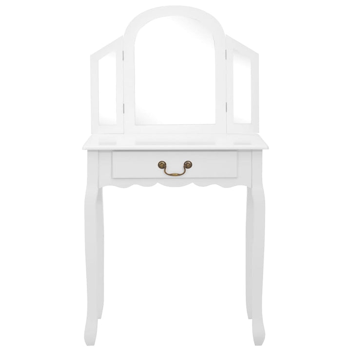 kosmetikbord med taburet 65x36x128 cm kejsertræ MDF hvid