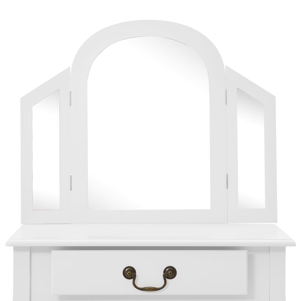 kosmetikbord med taburet 65x36x128 cm kejsertræ MDF hvid