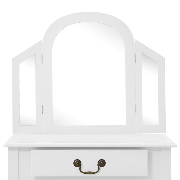 kosmetikbord med taburet 65x36x128 cm kejsertræ MDF hvid