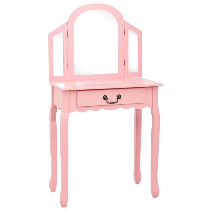 kosmetikbord med taburet 65x36x128 cm kejsertræ MDF pink