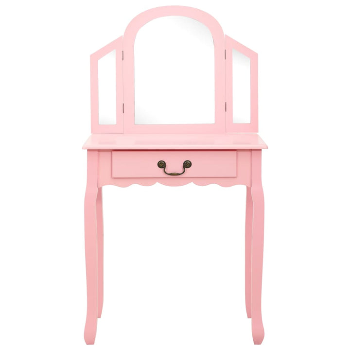 kosmetikbord med taburet 65x36x128 cm kejsertræ MDF pink