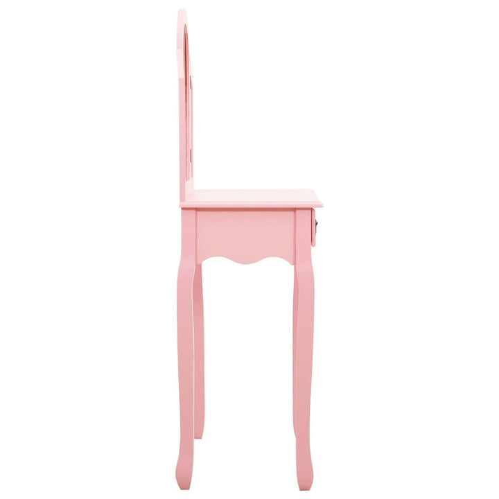 kosmetikbord med taburet 65x36x128 cm kejsertræ MDF pink