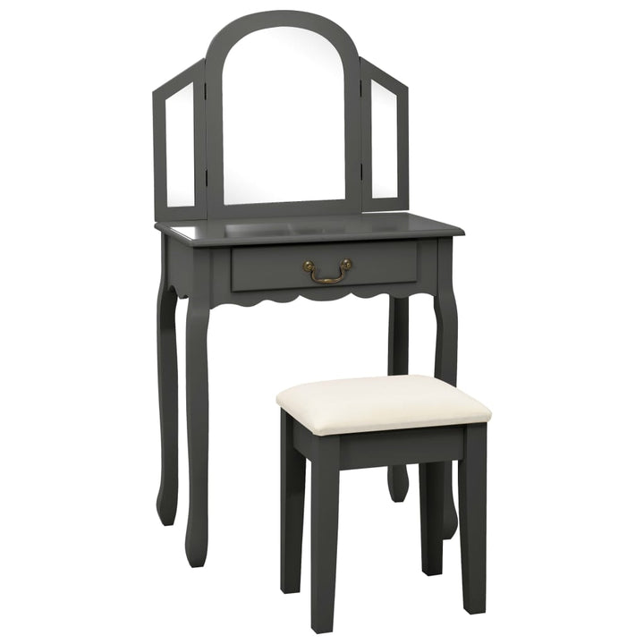 kosmetikbord med taburet 65x36x128 cm kejsertræ MDF grå