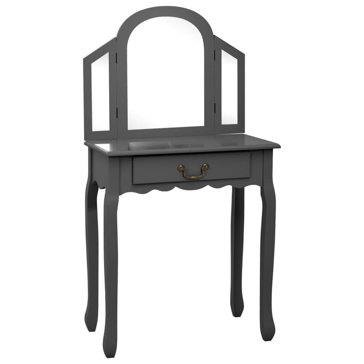 kosmetikbord med taburet 65x36x128 cm kejsertræ MDF grå