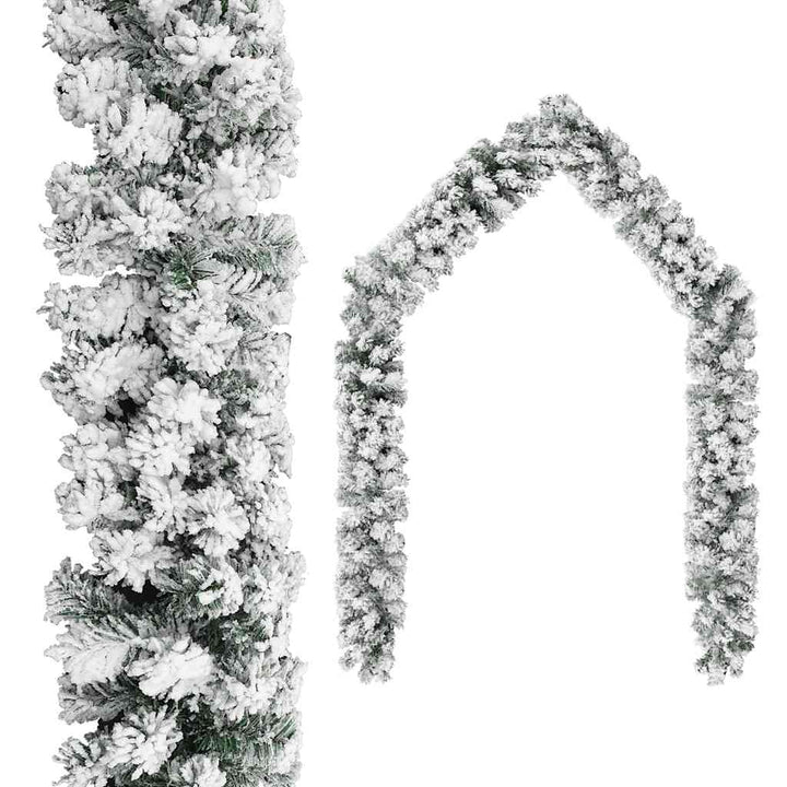 juleguirlande med puddersne 20 m PVC grøn