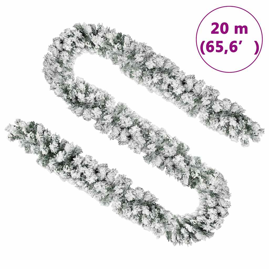 juleguirlande med puddersne 20 m PVC grøn