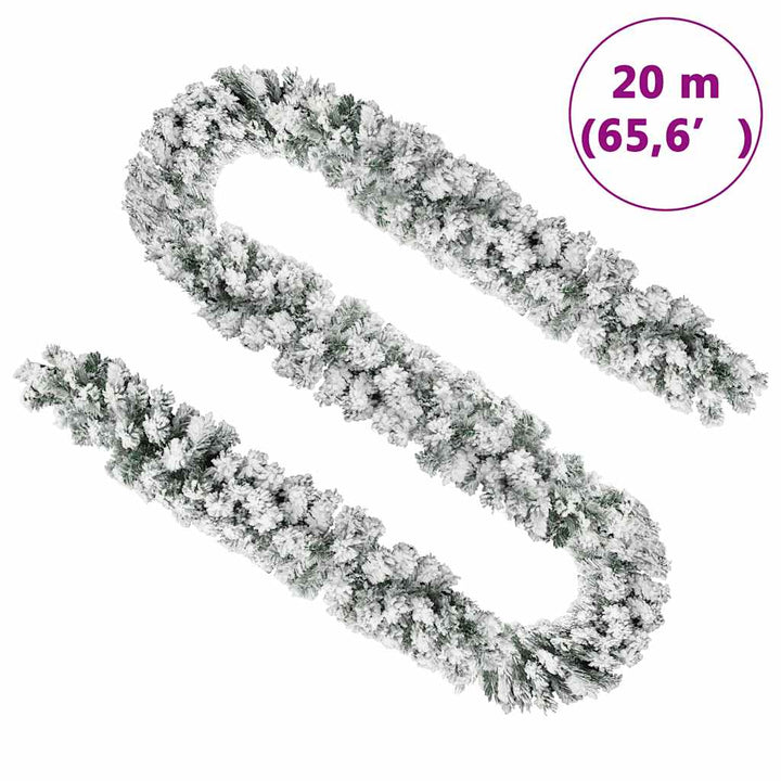 juleguirlande med puddersne 20 m PVC grøn