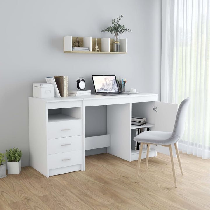 skrivebord hvid 140x50x76 cm konstrueret træ