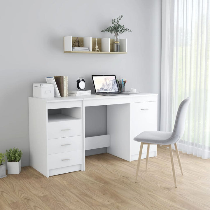 skrivebord hvid 140x50x76 cm konstrueret træ