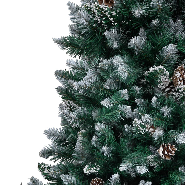 kunstigt juletræ med grankogler og hvid sne 210 cm