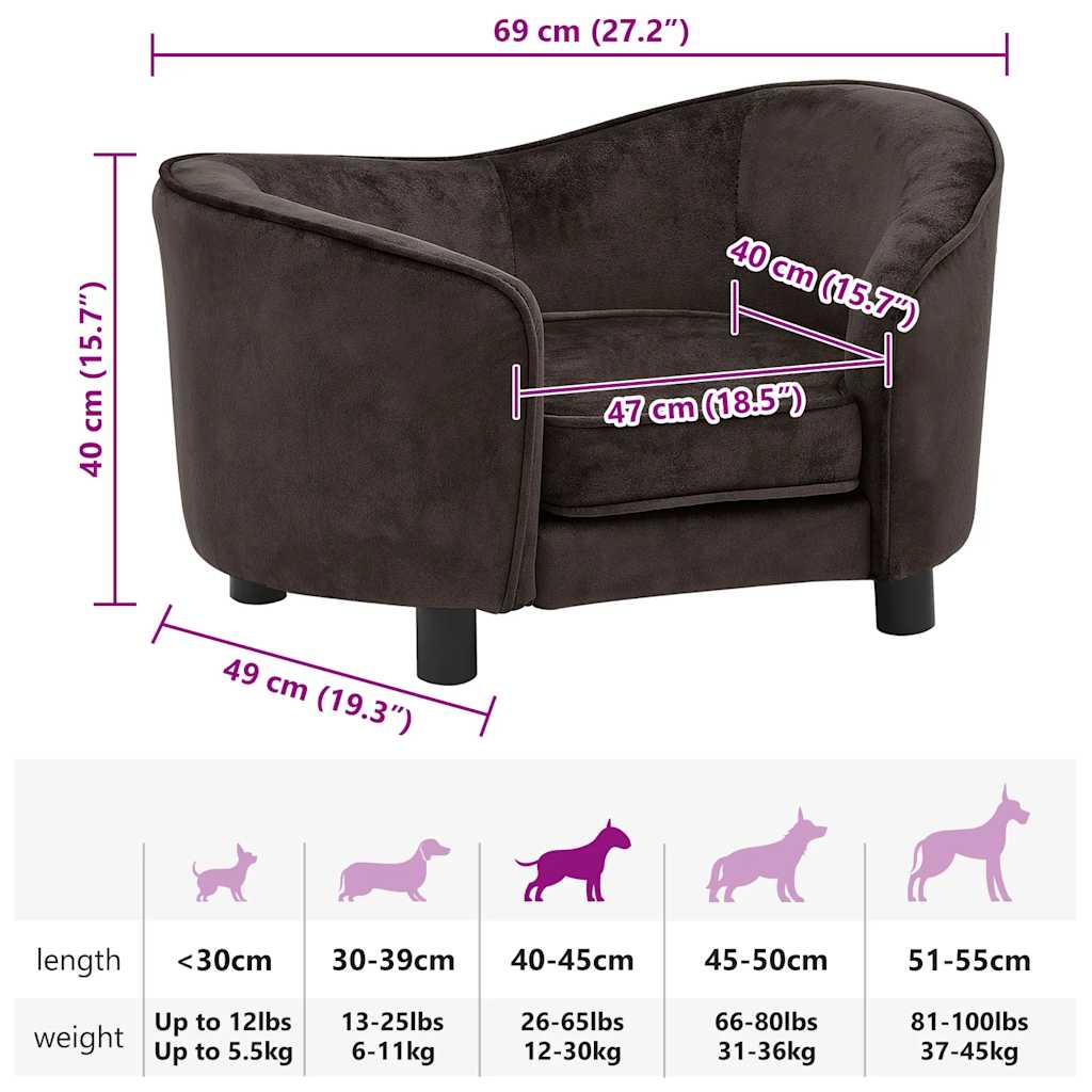hundesofa 69x49x40 cm plys brun