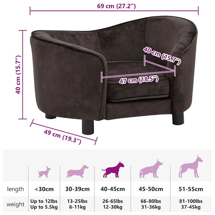 hundesofa 69x49x40 cm plys brun