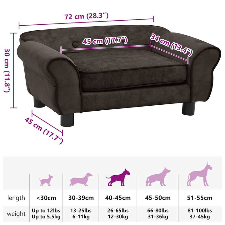 hundesofa 72x45x30 cm plys brun