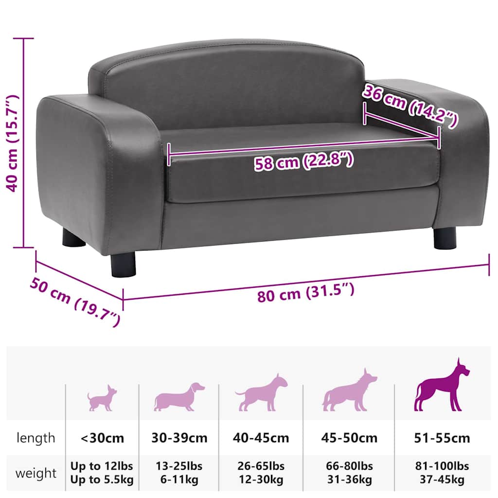 hundesofa 80x50x40 cm kunstlæder grå