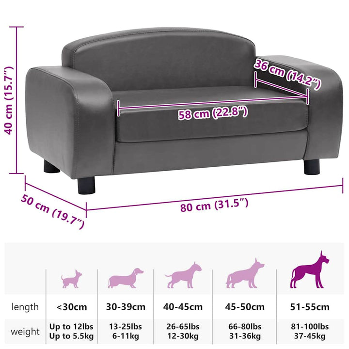 hundesofa 80x50x40 cm kunstlæder grå