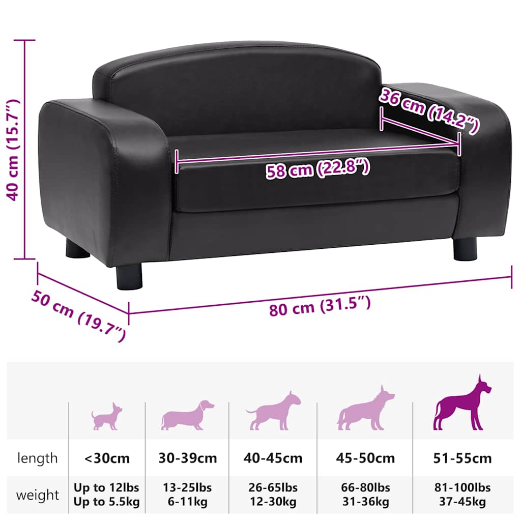 hundesofa 80x50x40 cm kunstlæder sort