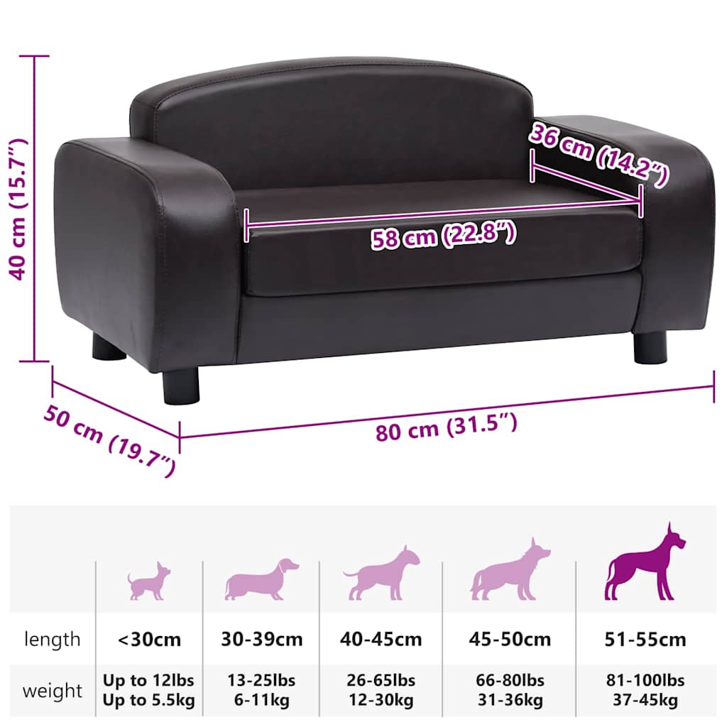 hundesofa 80x50x40 cm kunstlæder brun